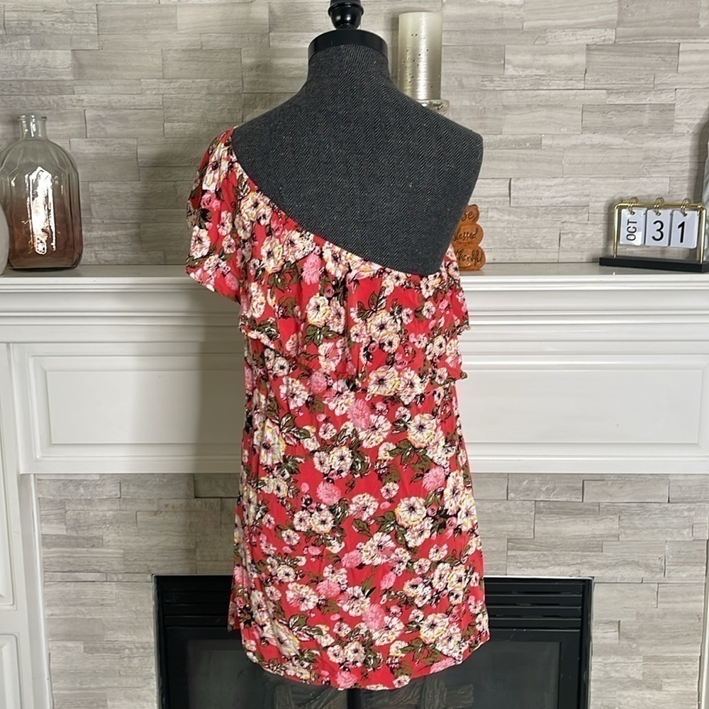 Rue21 One Shoulder Pink Floral Relax Elastic Top Mini Dress Size Medium - Picture 5 of 5